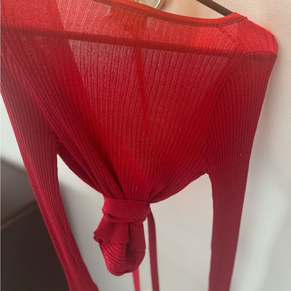 Red Ribbed Tie-Front Sweater - Picture 2 of 2